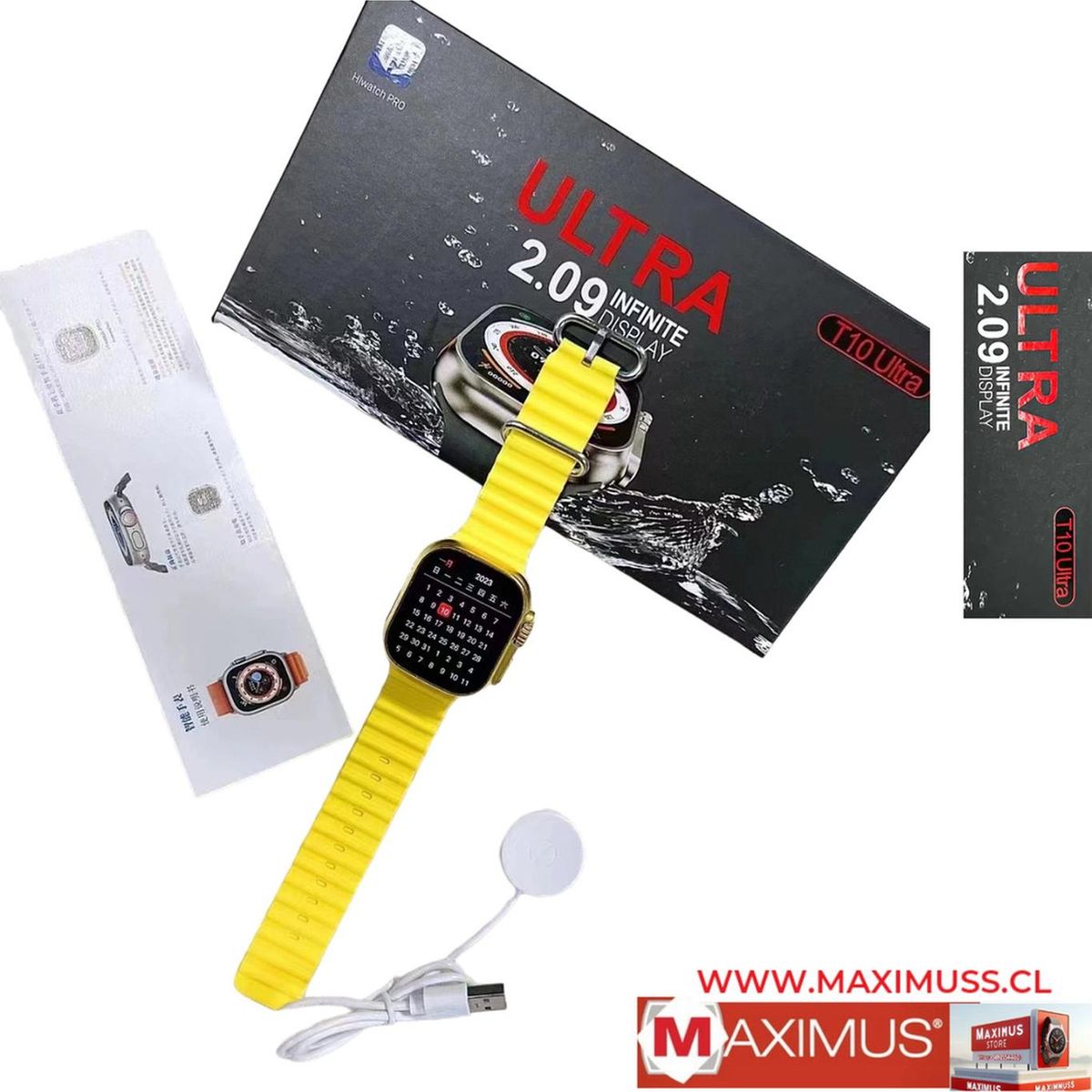 UNIVERSAL - reloj T10 Ultra Inteligente Smartwatch Amarillo  Realiza y Recibe Llamadas