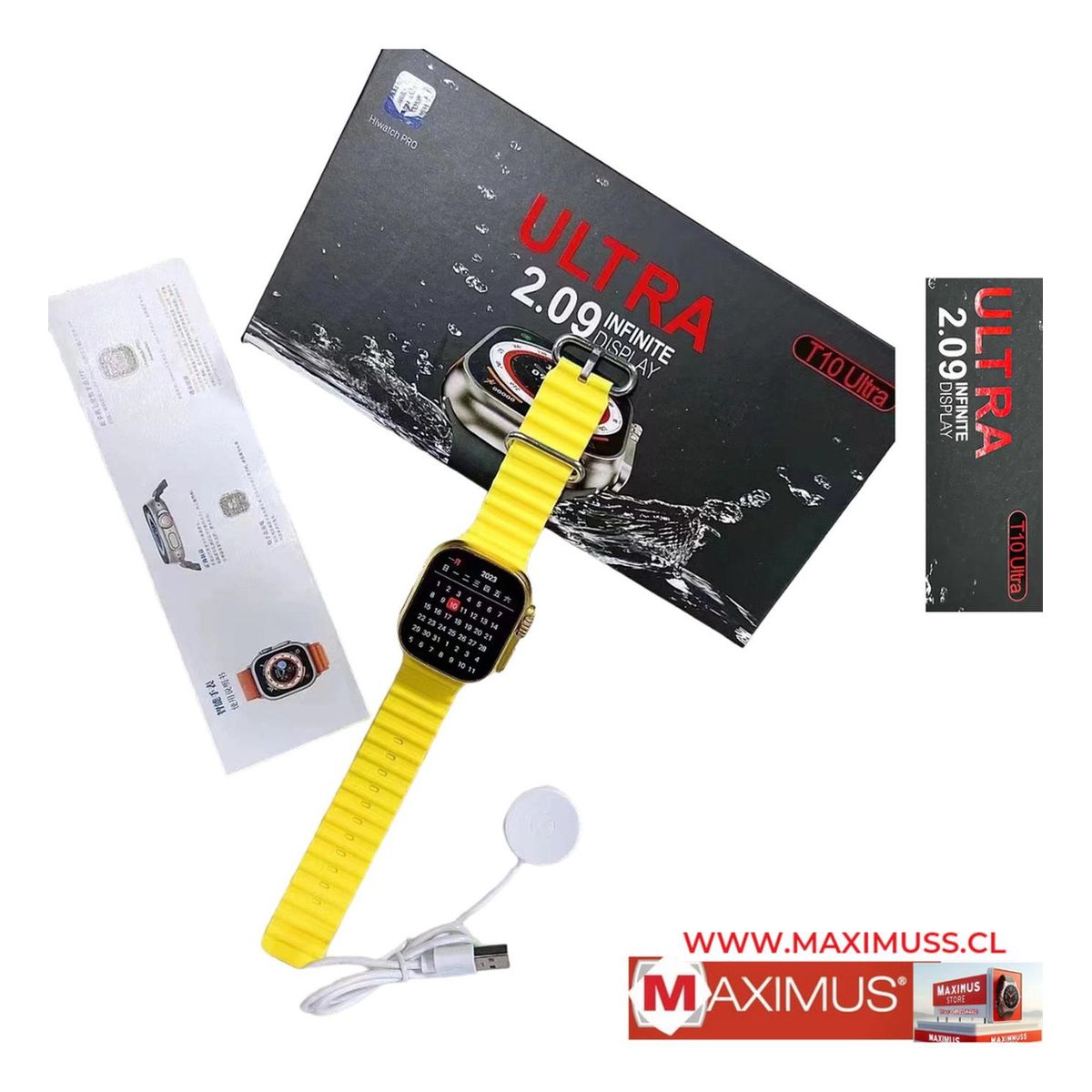 UNIVERSAL - reloj T10 Ultra Inteligente Smartwatch Amarillo  Realiza y Recibe Llamadas