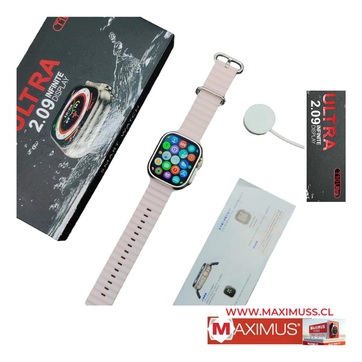 UNIVERSAL - reloj T10 Ultra Inteligente Smartwatch Rosado / Realiza Llamadas 2024