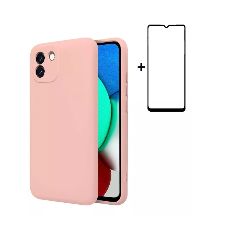 GENERICO - Carcasa Silicona Para Samsung A03  Rosa + Lamina Completa