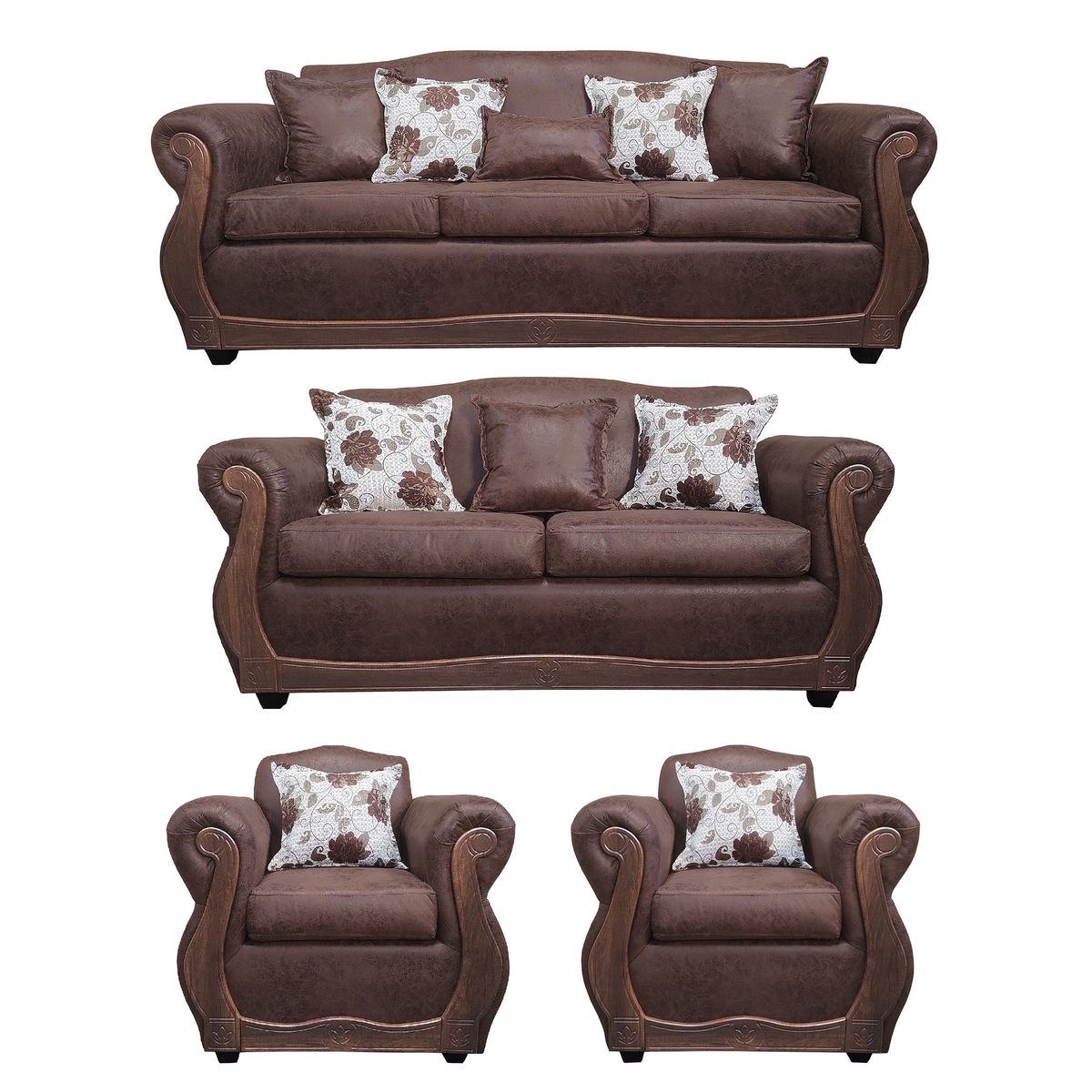 AMERICA DECORA - Living Con Resorte Estructural 9 Cuerpos 4+3+1+1 Grand Santi Envejecido Café X