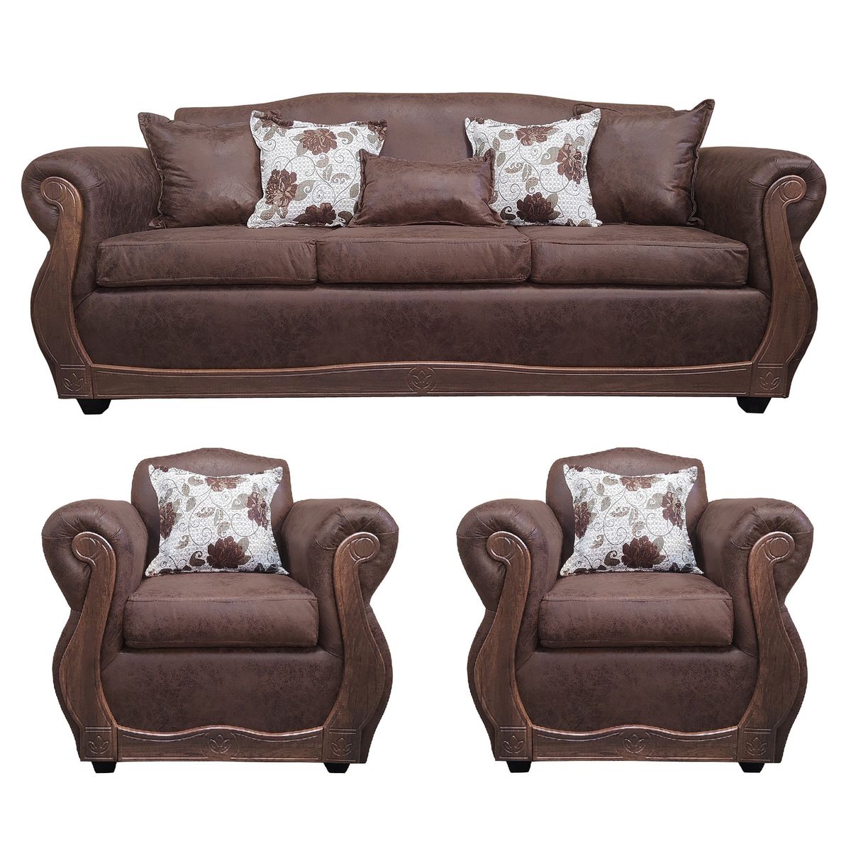 AMERICA DECORA - Living Con Resorte Estructural 6 Cuerpos 4+1+1 Grand Santi Envejecido Café X