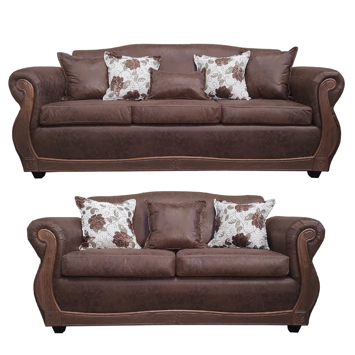 AMERICA DECORA - Living Con Resorte Estructural 7 Cuerpos 4+3 Grand Santi Envejecido Café X