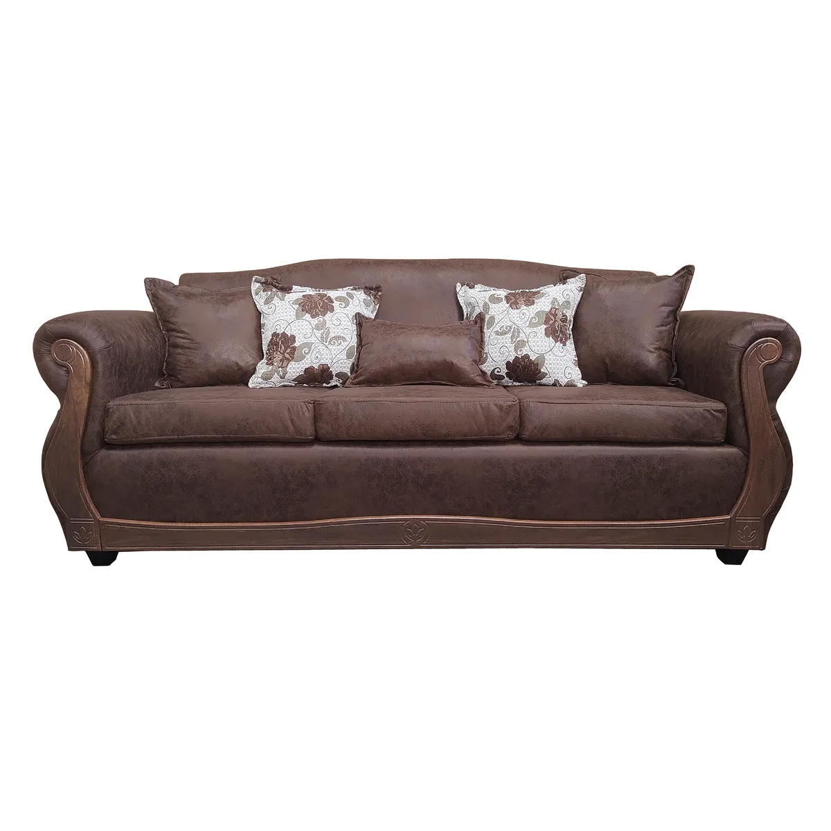 AMERICA DECORA - Sofá Con Resorte Estructural 4 Cuerpos Grand Santi Envejecido Café X