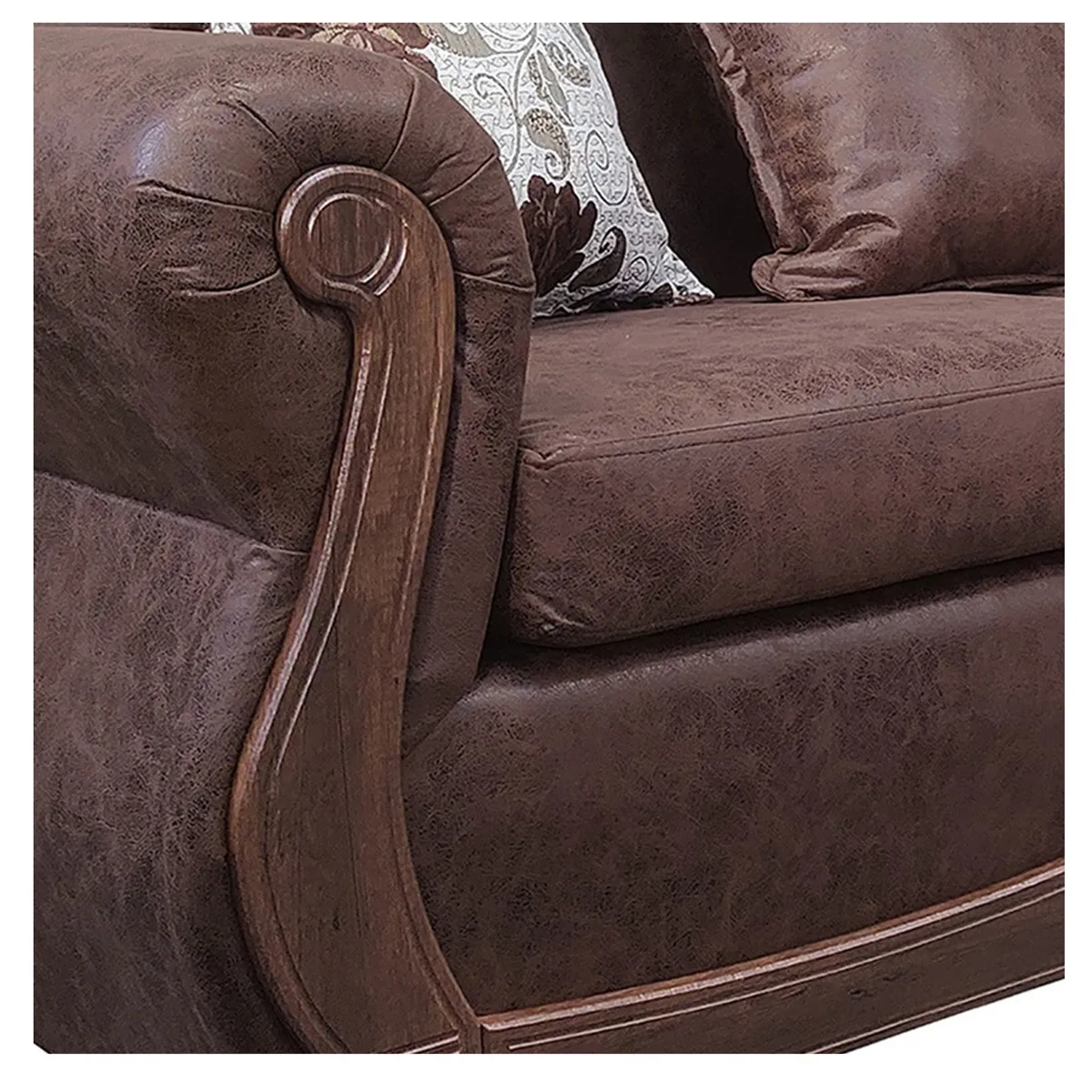 AMERICA DECORA - Sofá Con Resorte Estructural 4 Cuerpos Grand Santi Envejecido Café X