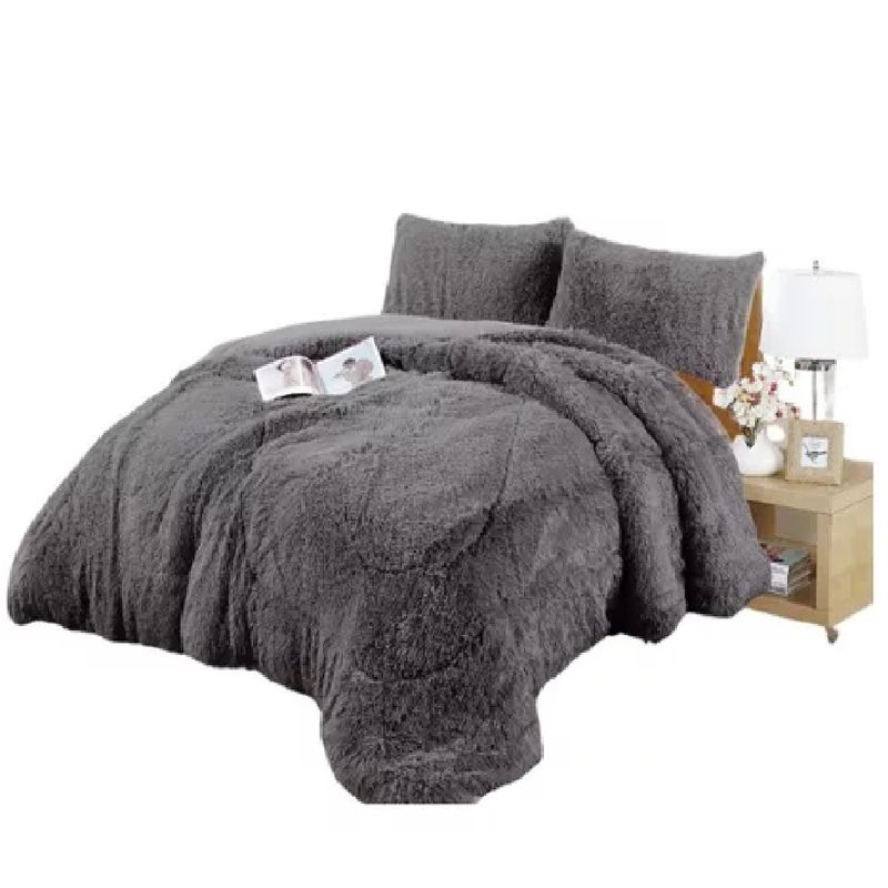 GENERICO - Cobertor Plumón Invierno Chiporro Liso Peludo Cama 2 Plazas Gris