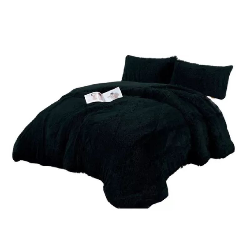 GENERICO - Cobertor Plumón Invierno Chiporro Liso Peludo Cama 2 Plazas Negro