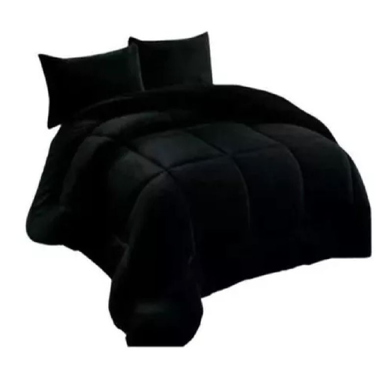 GENERICO - Cobertor Plumón Invierno Liso Cama 2 Plazas Cubre Cama Liso Negro