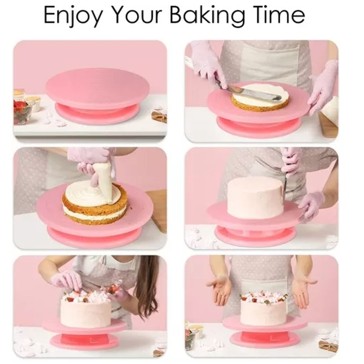 GENERICO - Base Para Decorar Tortas Plato Giratorio Rosado