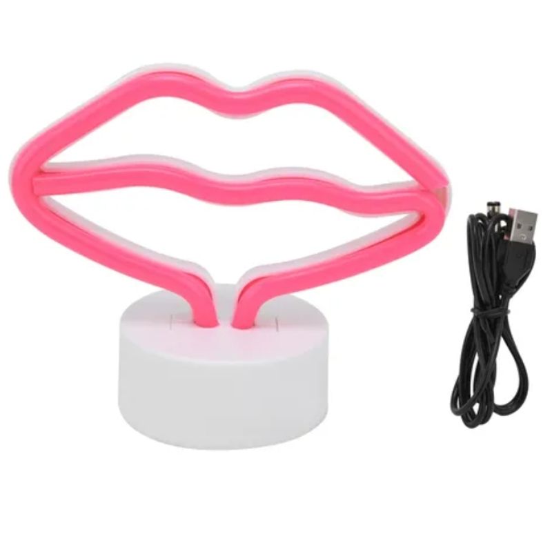 GENERICO - Lampara De Neón En Forma De Labios Con Base USB o Pilas