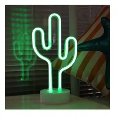 GENERICO - Lampara De Neón En Forma De Cactus Con Base USB o Pilas