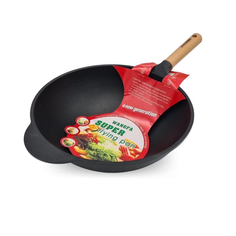 GENERICO - Wok chino 32cm mango madera aluminio fundido antiadherente