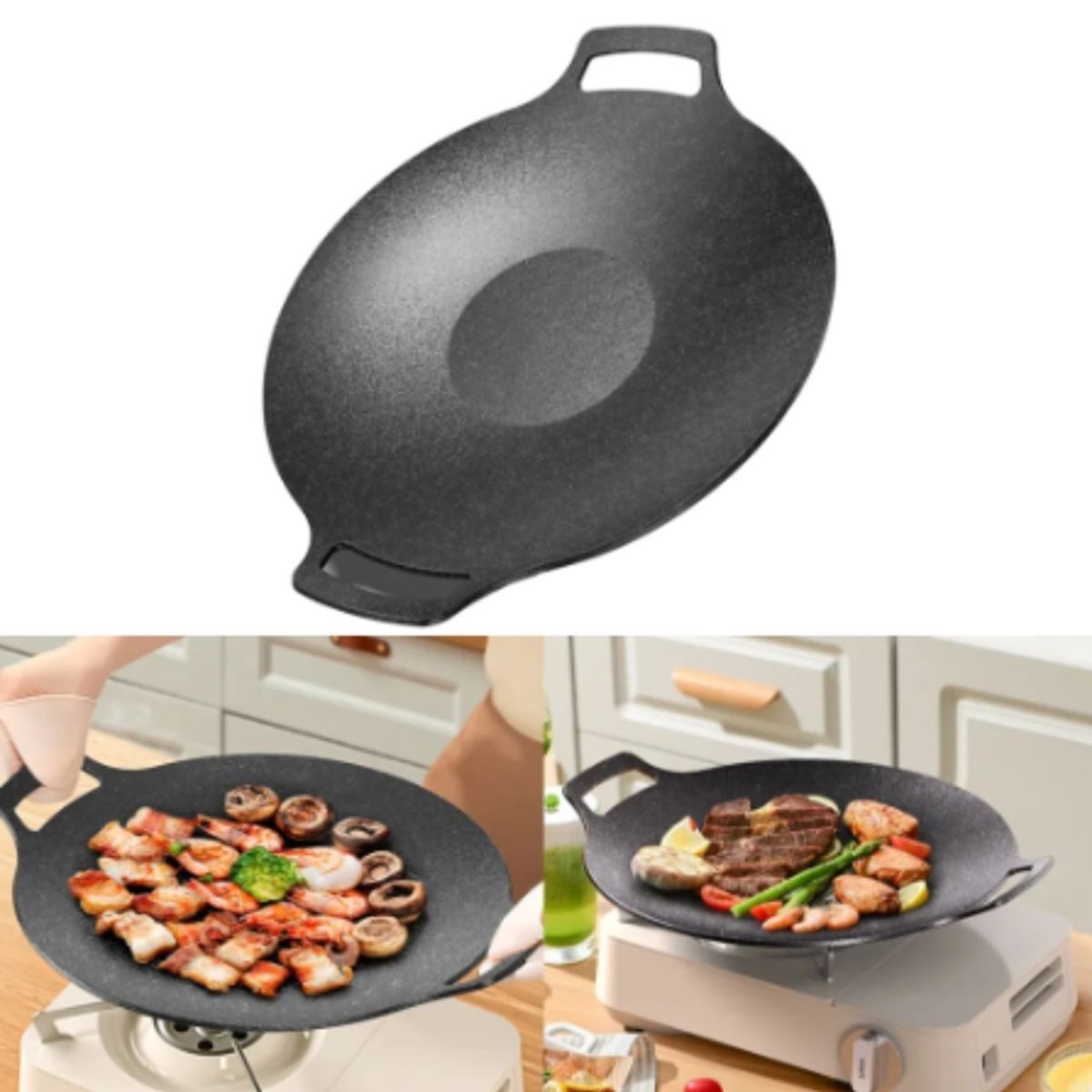 GENERICO - Sartén multi-plancha para barbacoa coreana doble mango 35cm