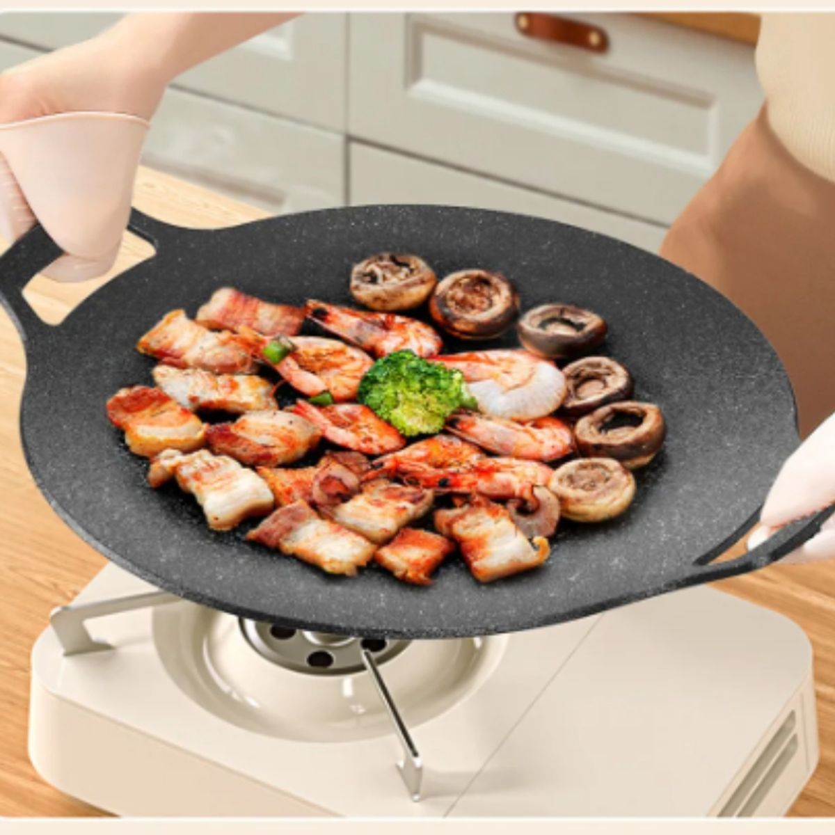 GENERICO - Sartén multi-plancha para barbacoa coreana doble mango 35cm