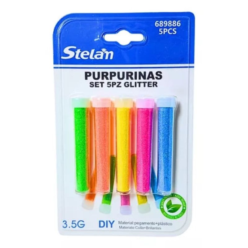 GENERICO - Purpurina Glitter De Colores Fluor 5 Unidades