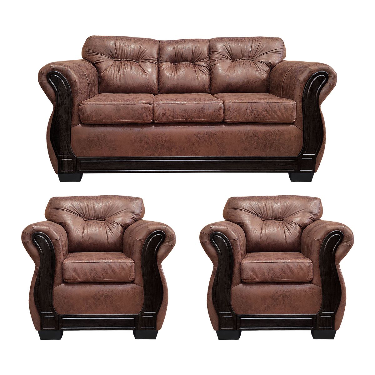 AMERICA DECORA - Living Con Respaldo Confortable 5 Cuerpos Taurus 3+1+1 Envejecido