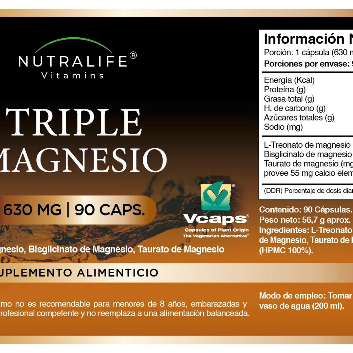 NUTRALIFE - Triple Magnesio : Treonato + Bisglicinato + Taurato Lf 270 Caps 3x90