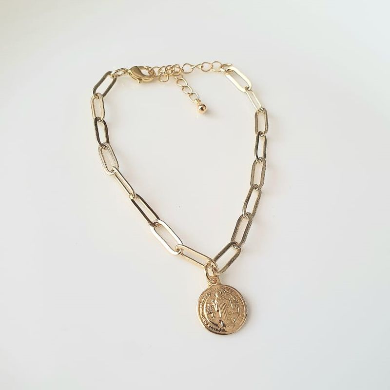 JOYAS VALDES GARCIA - Pulsera eslabones con San Benito baño oro