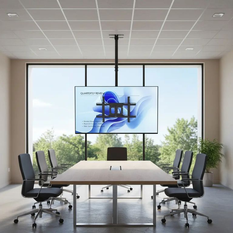 IRM Soporte De Techo Para Smart TV Monitor Ajuste De Altura Regulable Giro Inclinacion Extensible