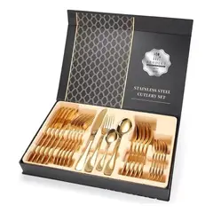 GENERICO - Set De Cubiertos Servicios 24pcs Acero Inoxidables Oro