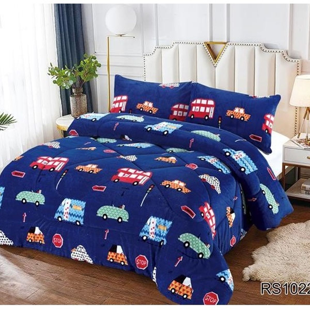 GENERICO - Plumon Sherpa Cobertor de invierno plush y chiporro Niños 1,5 plaza Autos