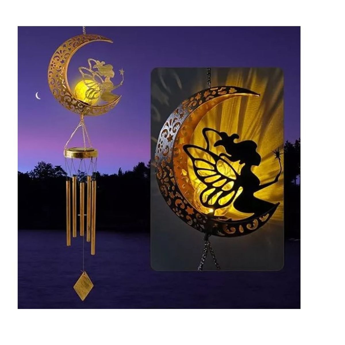 GENERICO - Campana De Viento Luz Solar Led Luces Solares Decorativas Luna