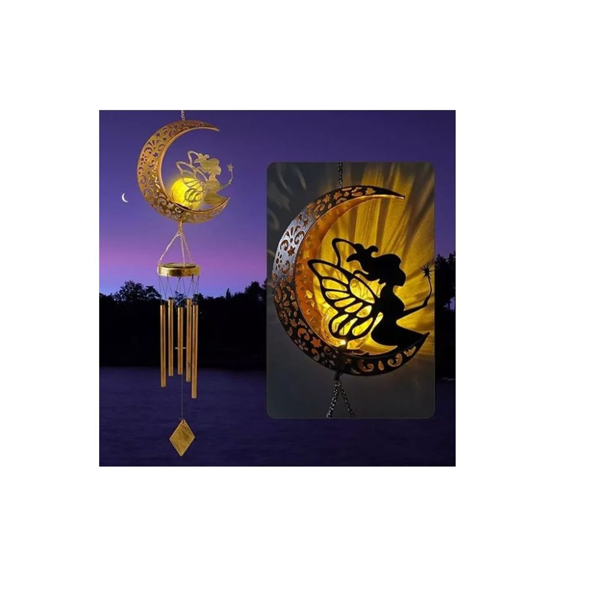 GENERICO - Campana De Viento Luz Solar Led Luces Solares Decorativas Luna