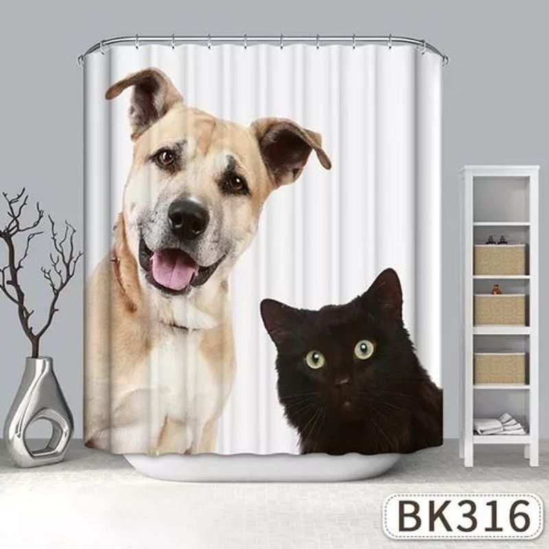 GENERICO - Cortina Baño Ducha Tela Impermeable PERRO Y GATO