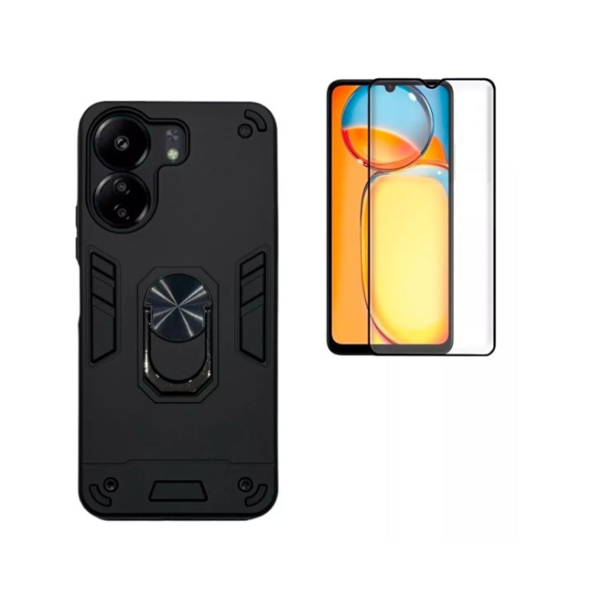 GENERICO - Carcasa Antishock Para Xiaomi Redmi 13c + Lamina Completa Negro