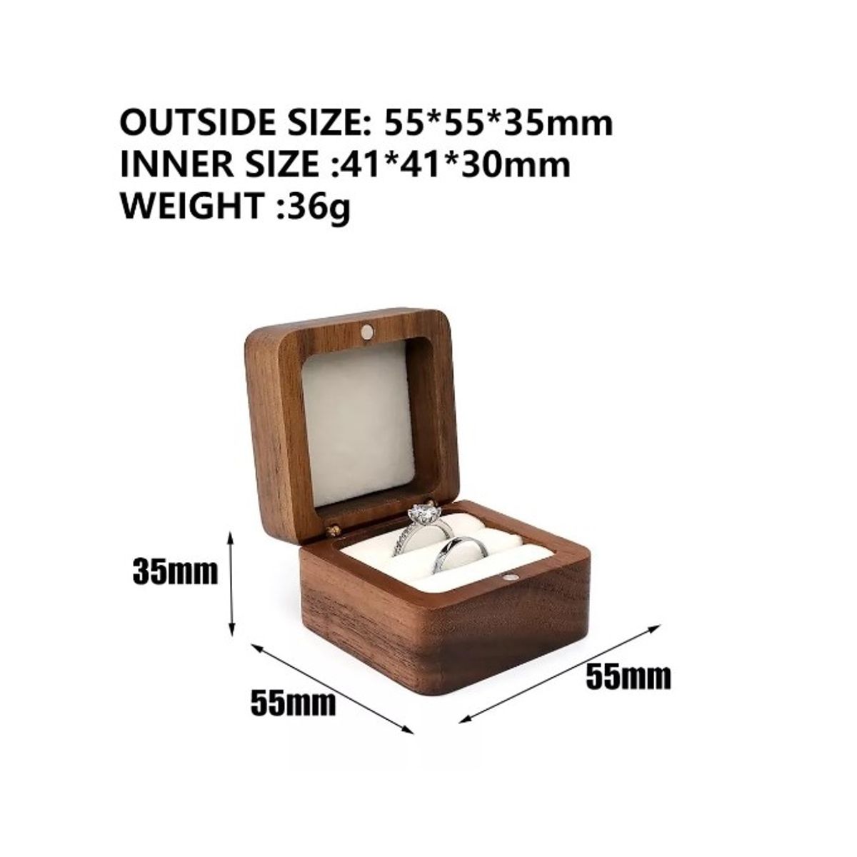 GENERICO - Caja Anillo Compromiso Cuadrado De Madera Exhibidor Joyería