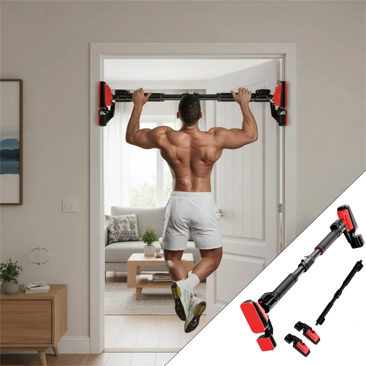 AIZO - AIZO Barra Dominadas Ajustable Tubo Grueso Negro  500kg