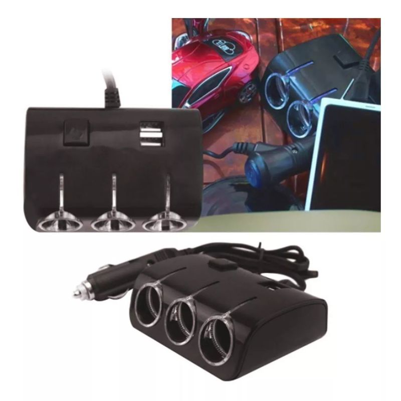 GENERICO - Cargador Adaptador Triple Encendedor Del Auto + Puerto Usb