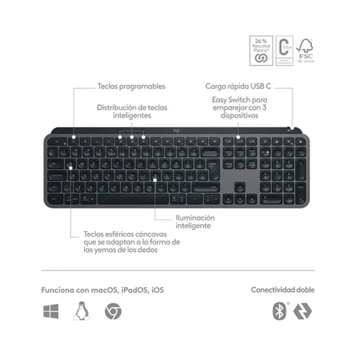 LOGITECH - Teclado Inalámbrico Logitech Mx Keys S Español