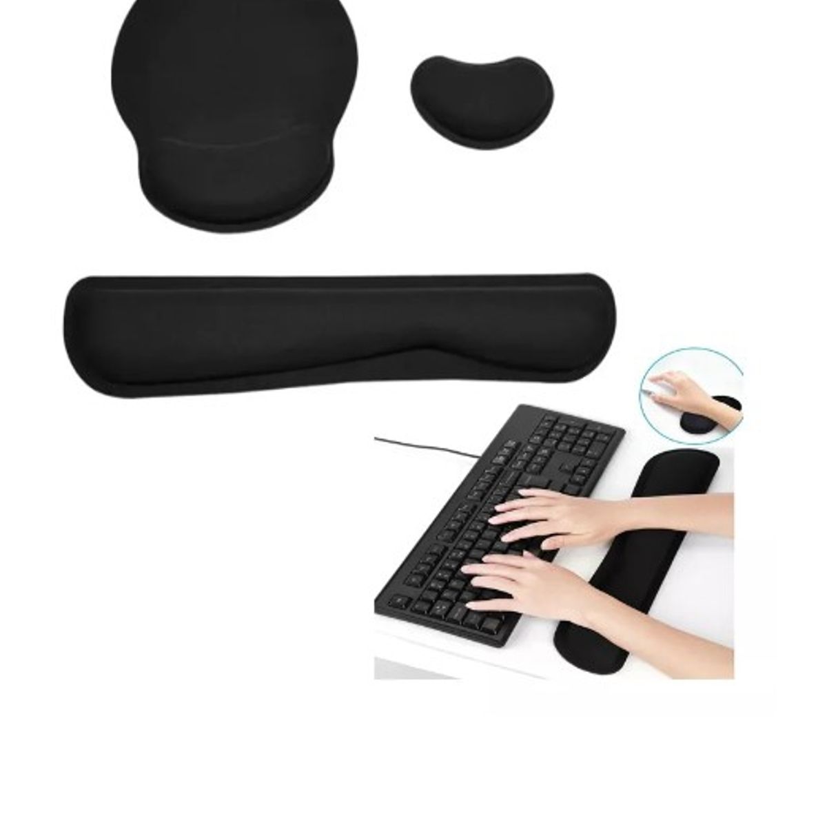 GENERICO - Teclado Muñeca Reposamuñecas Mouse Alfombrilla Color Negro