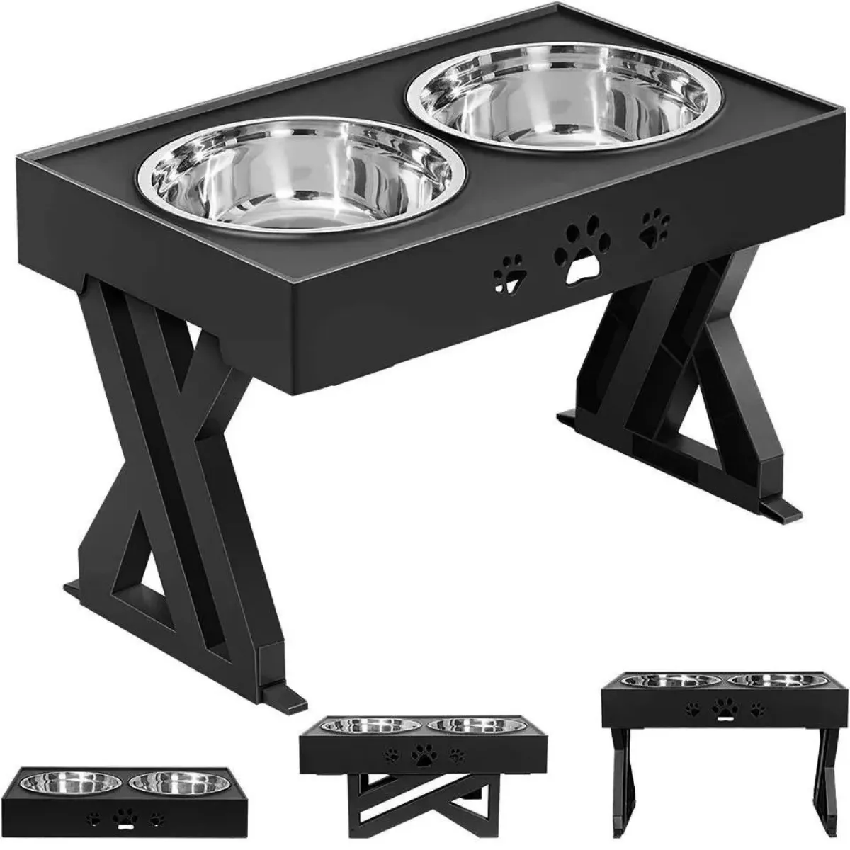 MUNDO MAGIA - Comedero-bebedero Para Perros Altura Ajustable - Plato Acero