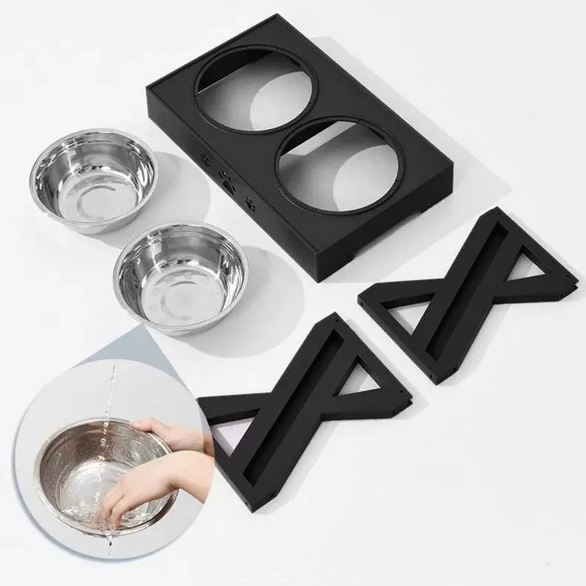 MUNDO MAGIA - Comedero-bebedero Para Perros Altura Ajustable - Plato Acero