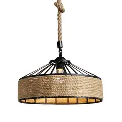 MUNDO MAGIA - Lampara Colgante 30 Cm Con Cuerda Cáñamo - Metal Rustica