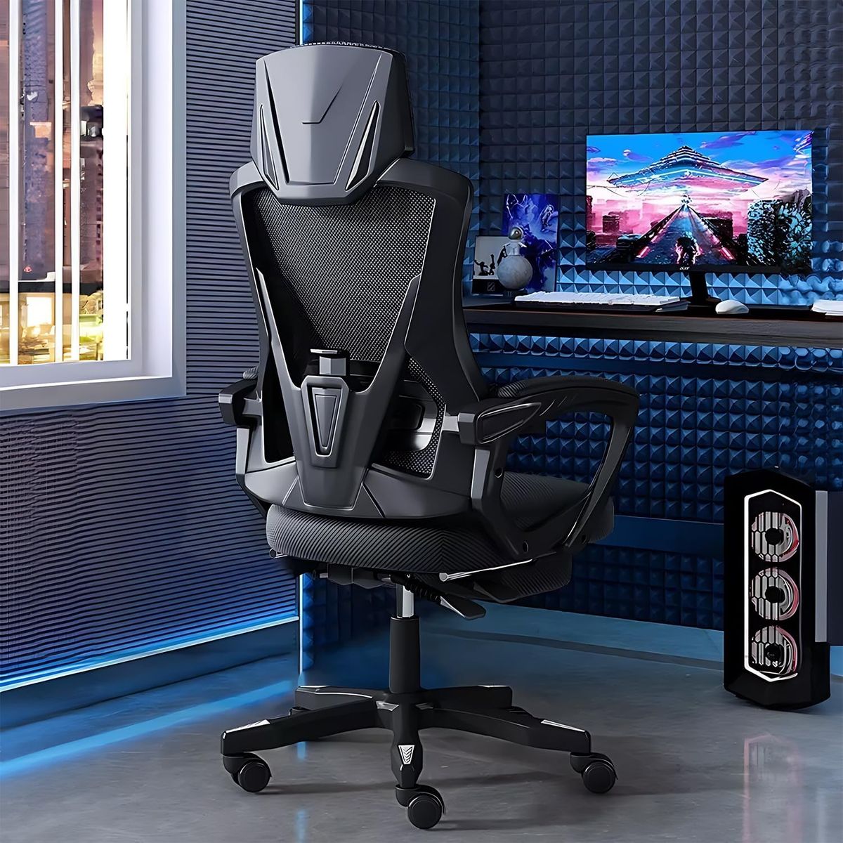 BLUEDREAMER - Silla de Oficina Ejecutiva Gamer con Reposapiés Reclinable Negro