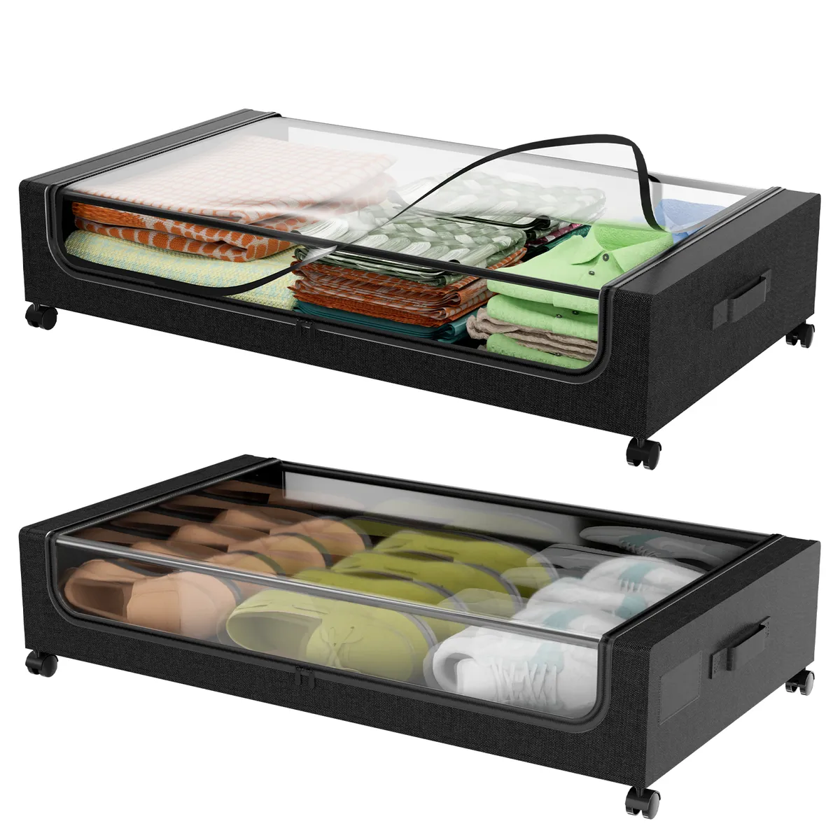 HALMAN - Set 2 Organizadores de Cama con Ruedas y Tapa Transparente