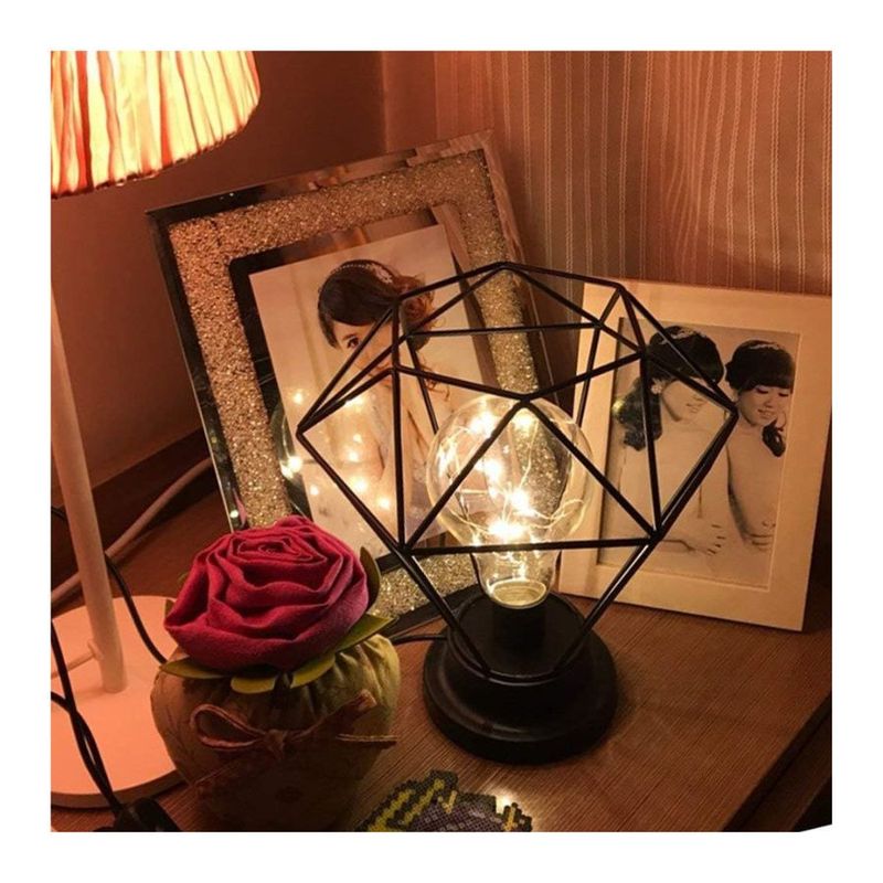 GENERICO - Lampara De Mesa Metal Diseño Geométrico Decorativa Hogar a Pilas