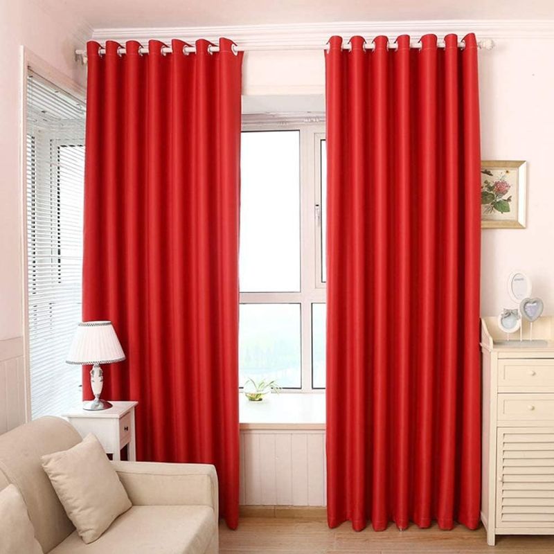 GENERICO - cortina roja térmica engomada 100% blackout 140x230 2 paños TFI