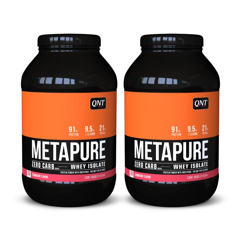 QNT - Pack x 2 Proteina Metapure Whey Isolate Zero Carb 908gr Frutilla QNT