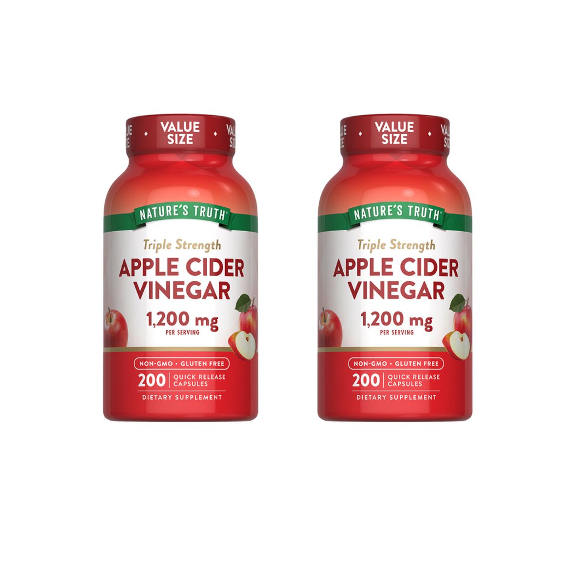 NATURE'S TRUTH - Pack x 2 Vinagre de Manzana 1200mg 200 Capsulas NATURE'S TRUTH