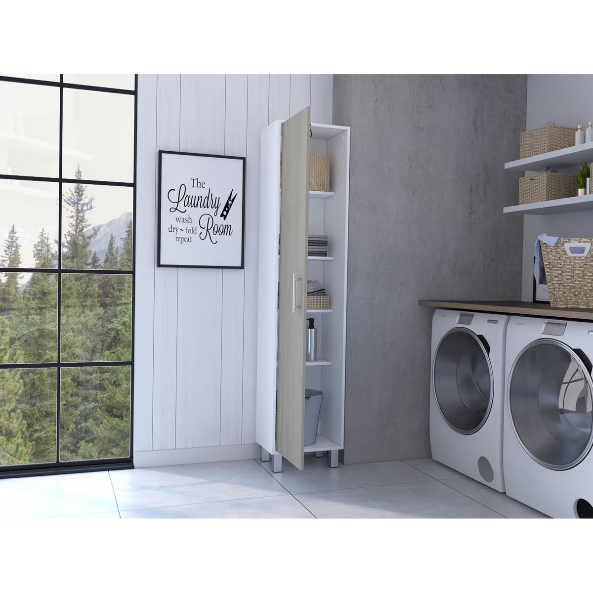 FMFURNITURE - Mueble De Aseo 1 Puerta Blanco 90.7x180x52 cm