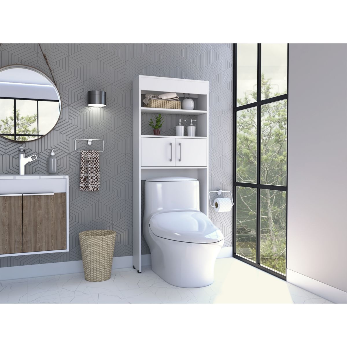 FMFURNITURE - Optimizador De Baño Con 2 Puertas - Blanco 160x62.4x20.3 cm