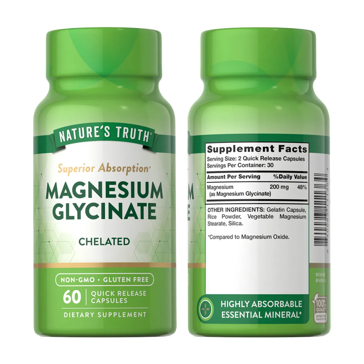 NATURE'S TRUTH - Pack x 2 Magnesio Glicinato 200mg 60 Capsulas NATURE'S TRUTH