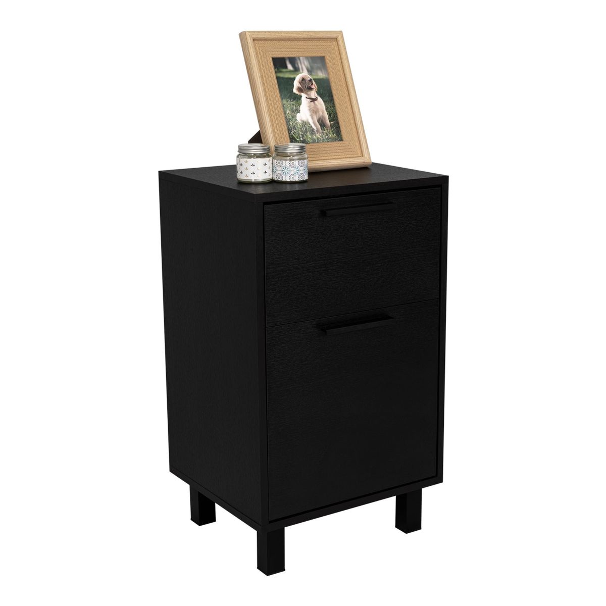 FMFURNITURE - Velador 1 Cajón 1 Puerta 1 Cajón Secreto - Negro 70x41x36.3 cm