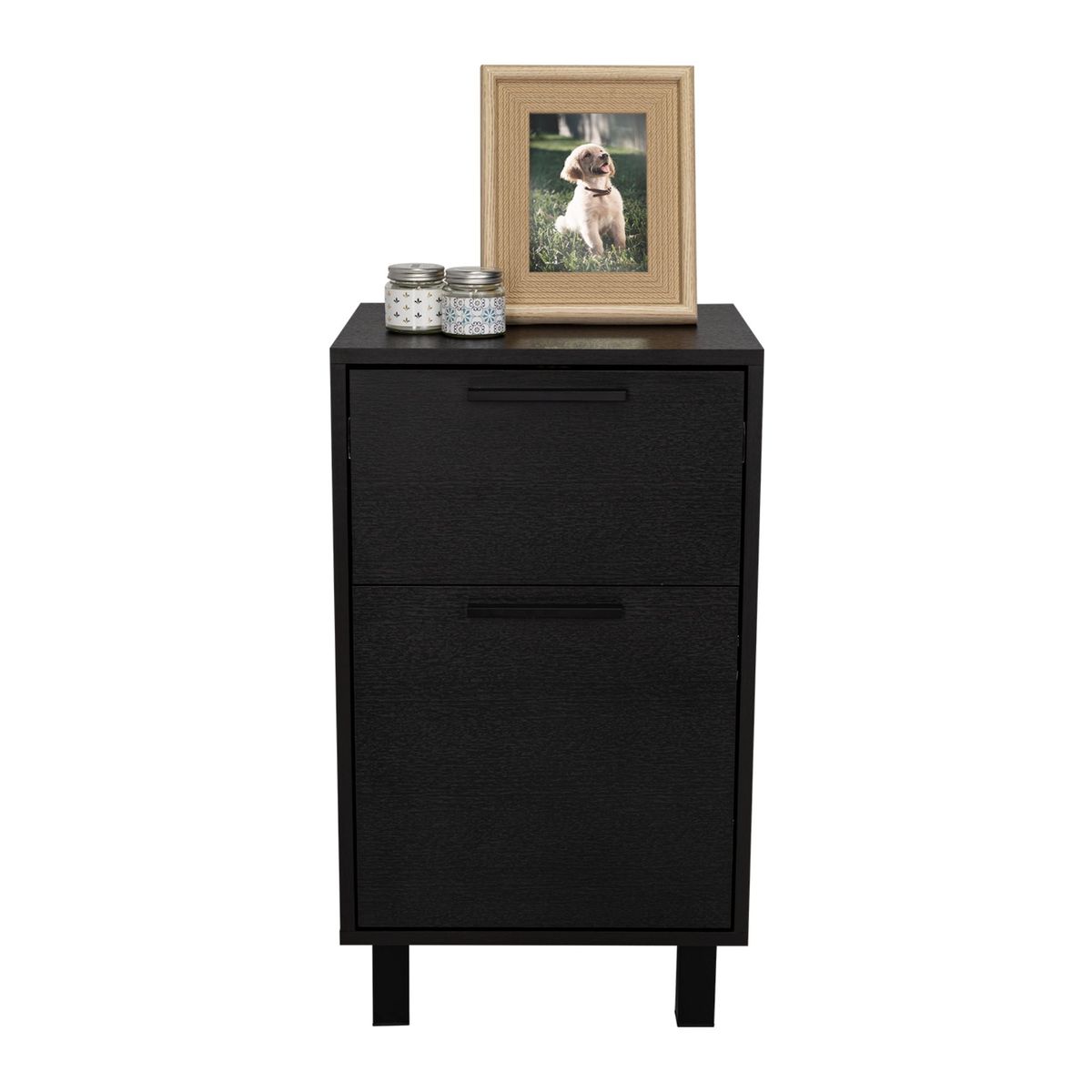 FMFURNITURE - Velador 1 Cajón 1 Puerta 1 Cajón Secreto - Negro 70x41x36.3 cm