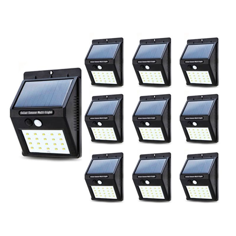 GENERICO - Pack 10 Apliques Solares 20 Led Con Sensor de Movimiento