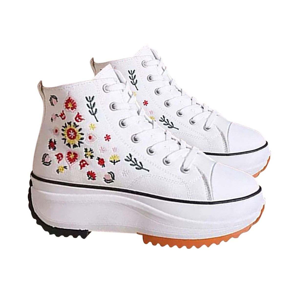 GENERICO - Zapatillas de Lona para Mujer con Plataforma y Bordado Floral 7591